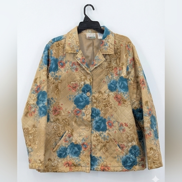Vintage Hasting & Smith Quilted Floral Jacket Grandmacore Cottagecore Blue Rose - Picture 2 of 7